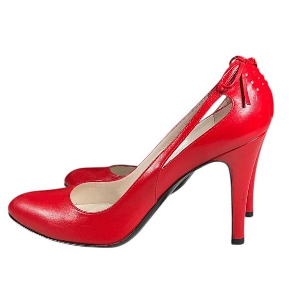 Marc Jacobs Red Leather Heels Women’s Size 8 Made in Italy NWOT Red Bow Back - Picture 10 of 12
